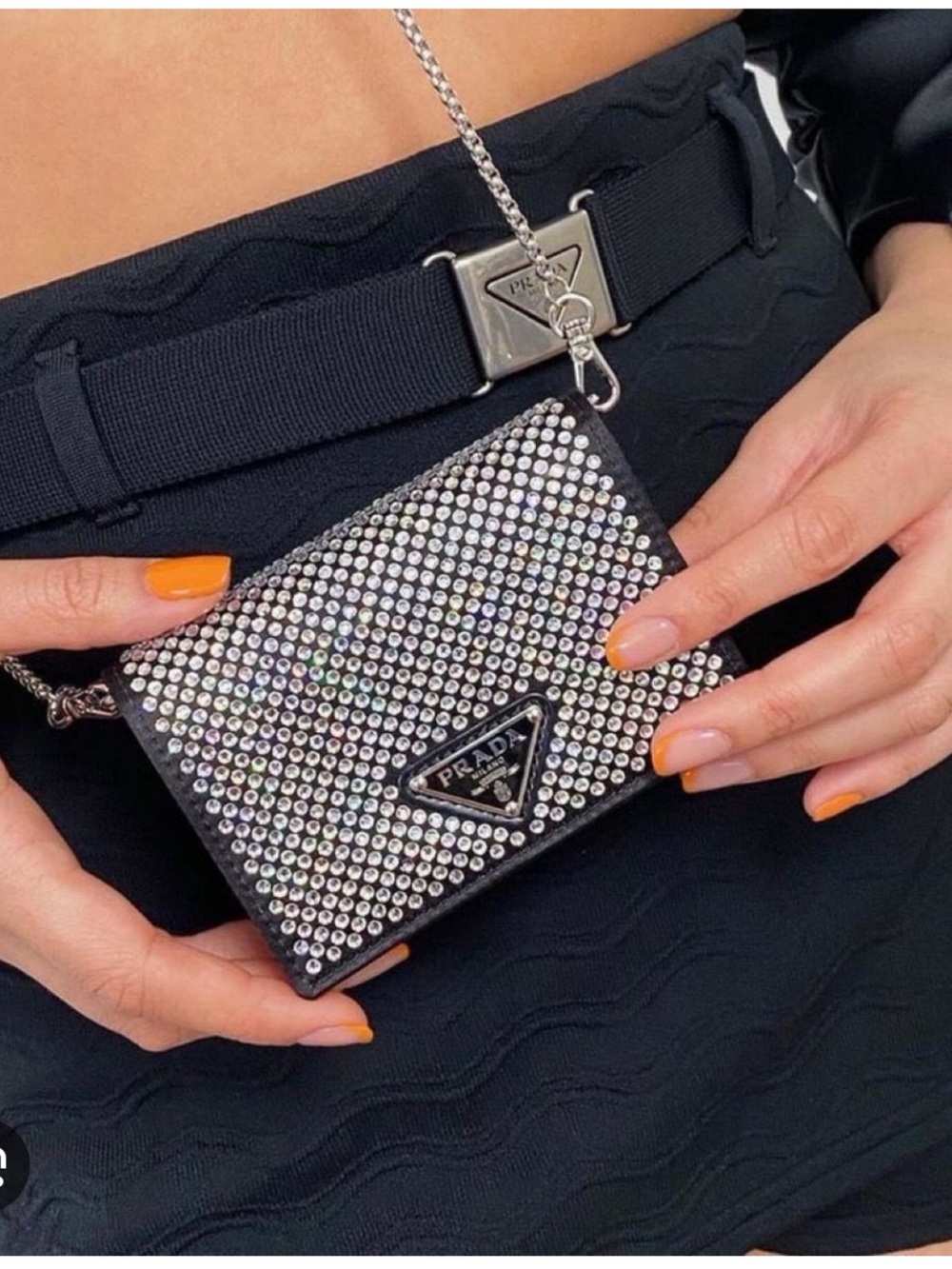 Prada Black crystal embellished Chain Crossbody Bag card holder mini bag